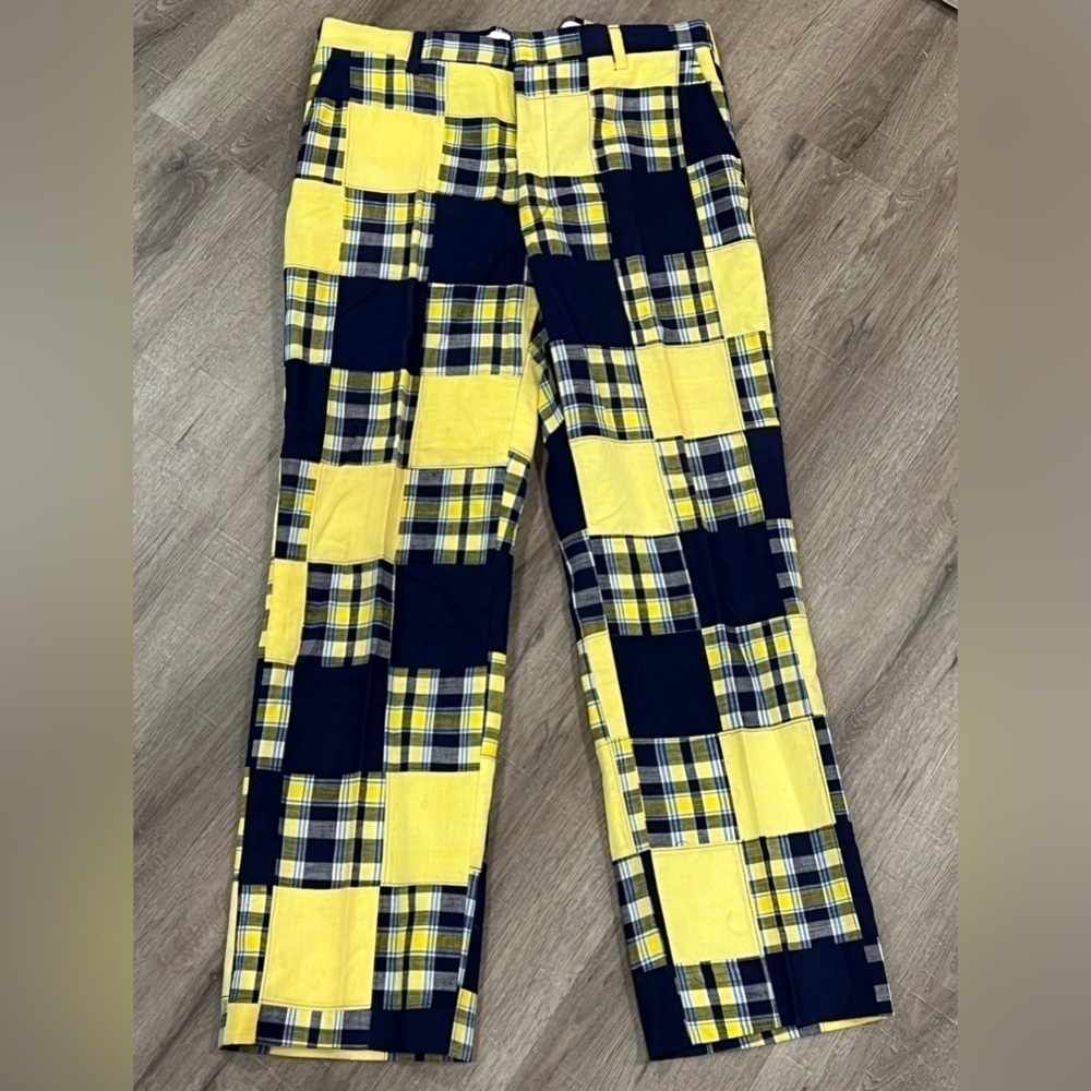 Vintage 1970s CHIPP NY 36W 30L Custom Patchwork Colorblock Indian Madras Trouser